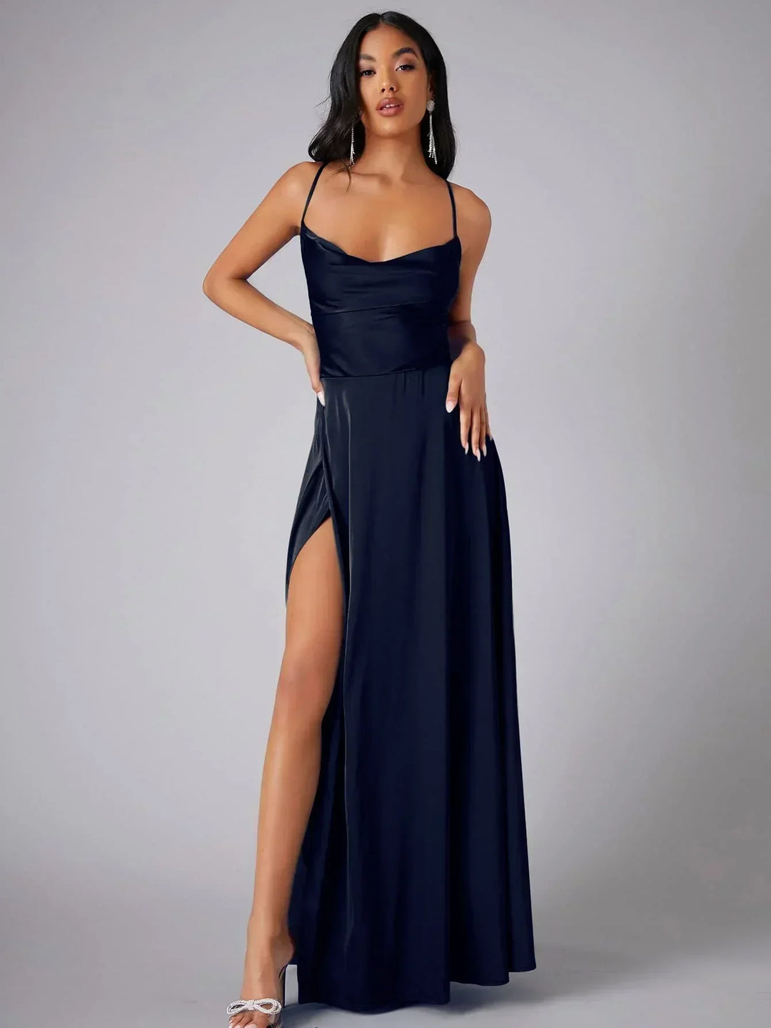 Women's Spaghetti Strap Evening Maxi Dress with High Slit