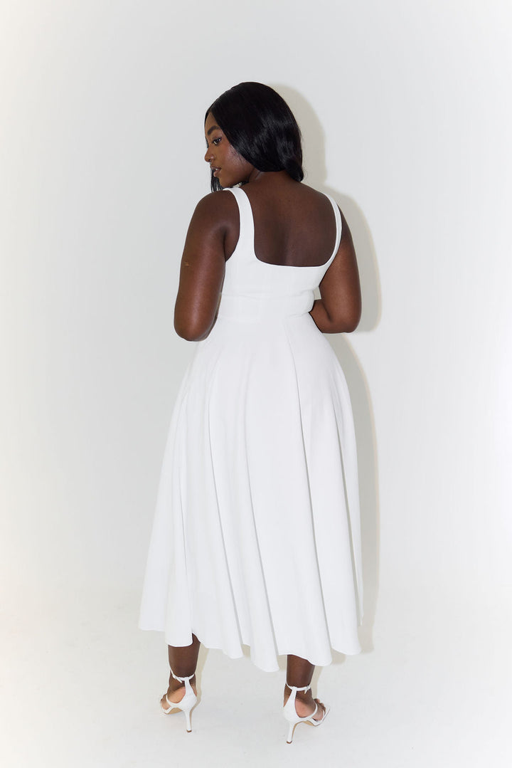 Women's Sleeveless Square Neck Midi Dress with A-Line Silhouette