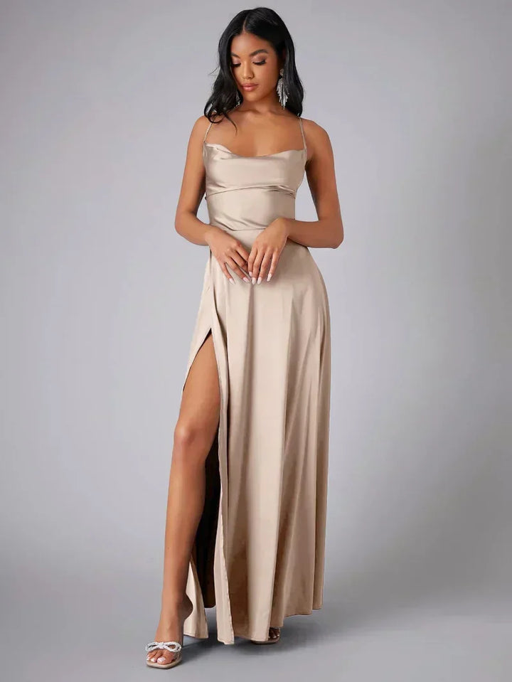 Women's Spaghetti Strap Evening Maxi Dress with High Slit