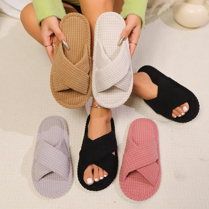 Women's Cross Band Open Toe Indoor and Outdoor Slippers