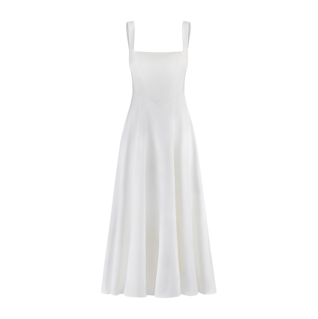 Women's Sleeveless Square Neck Midi Dress with A-Line Silhouette