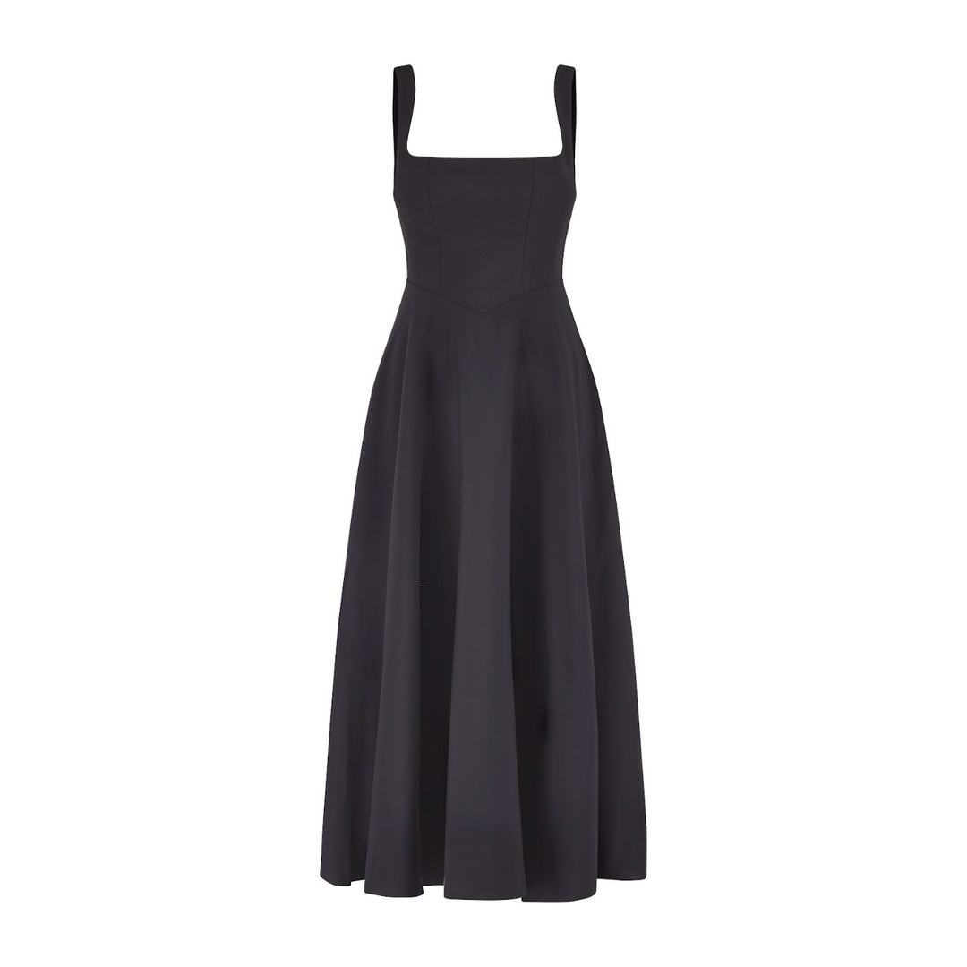 Women's Sleeveless Square Neck Midi Dress with A-Line Silhouette