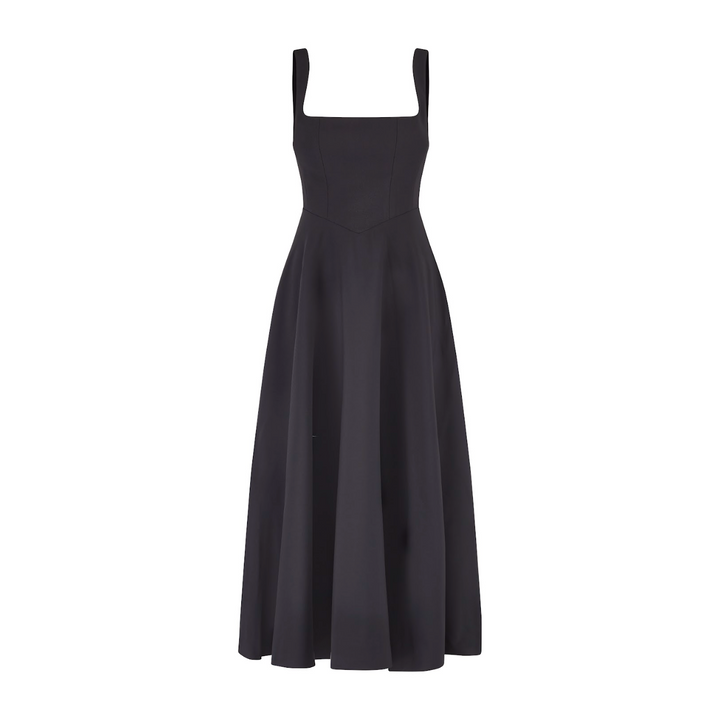 Women's Sleeveless Square Neck Midi Dress with A-Line Silhouette