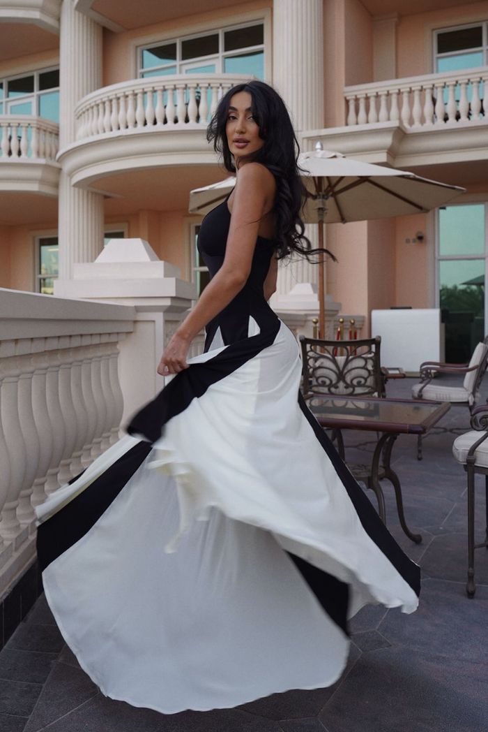 Women's Elegant Color Block Maxi Dress with Spaghetti Straps