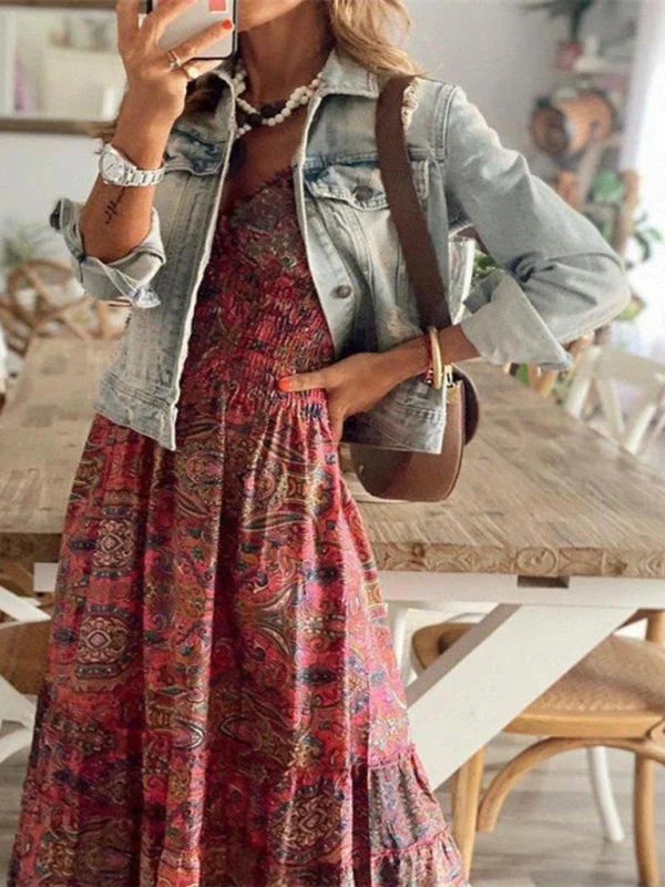 Women's Tiered Sleeve Boho Maxi Dress