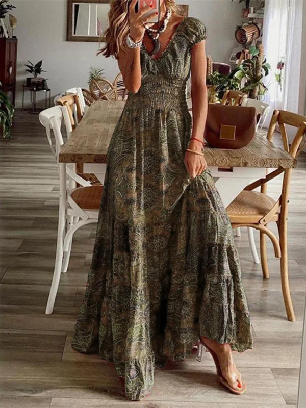 Women's Tiered Sleeve Boho Maxi Dress