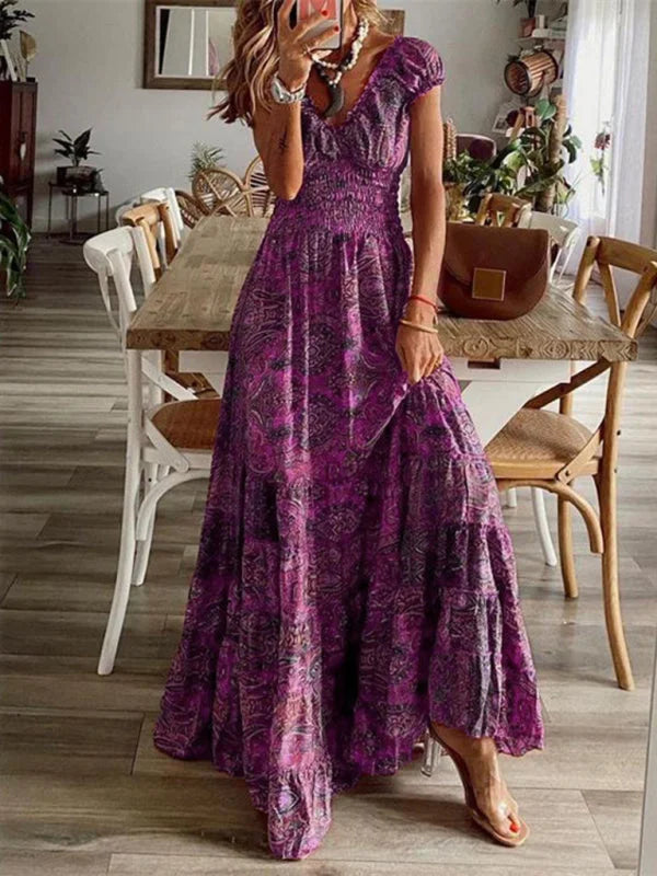 Women's Tiered Sleeve Boho Maxi Dress