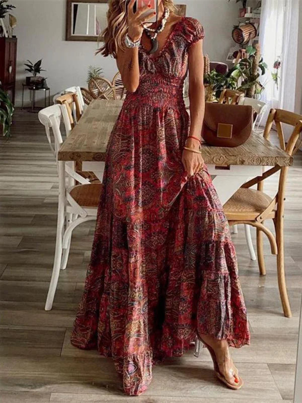 Women's Tiered Sleeve Boho Maxi Dress