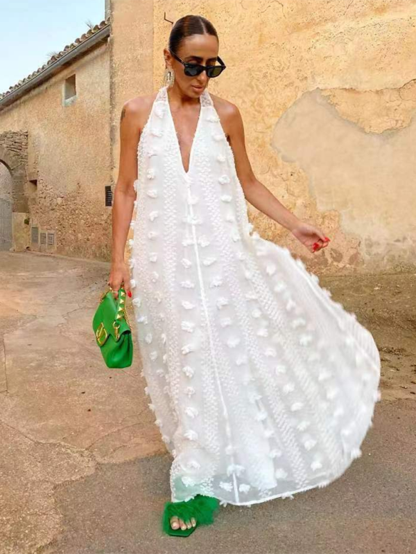 Women's Halterneck Maxi Dress with 3D Flowers