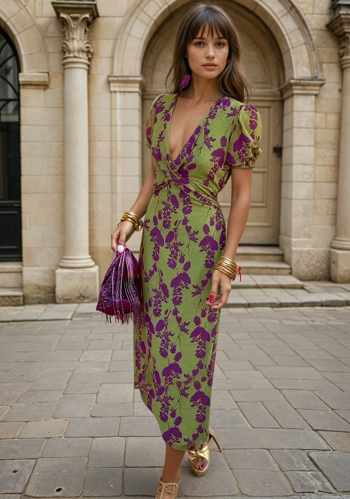 Women's Elegant Floral Print Midi Dress